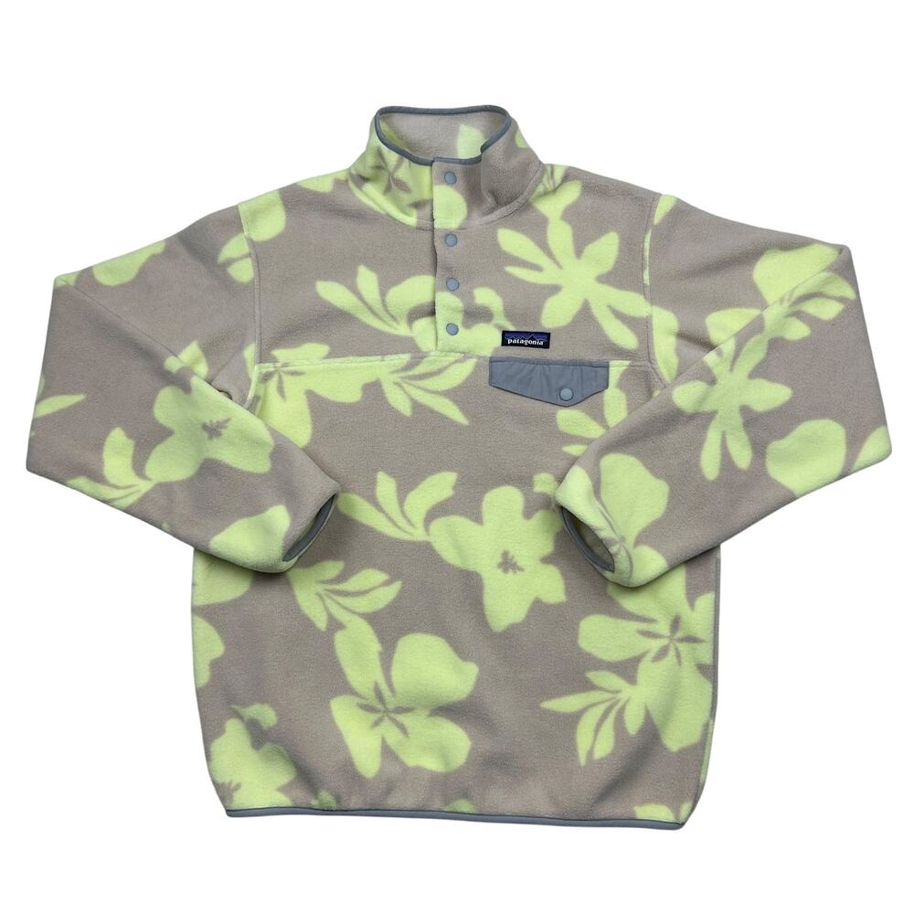 Patagonia Snap-T Synchilla Fleece Womens Small Yellow Floral Tropical Pullover